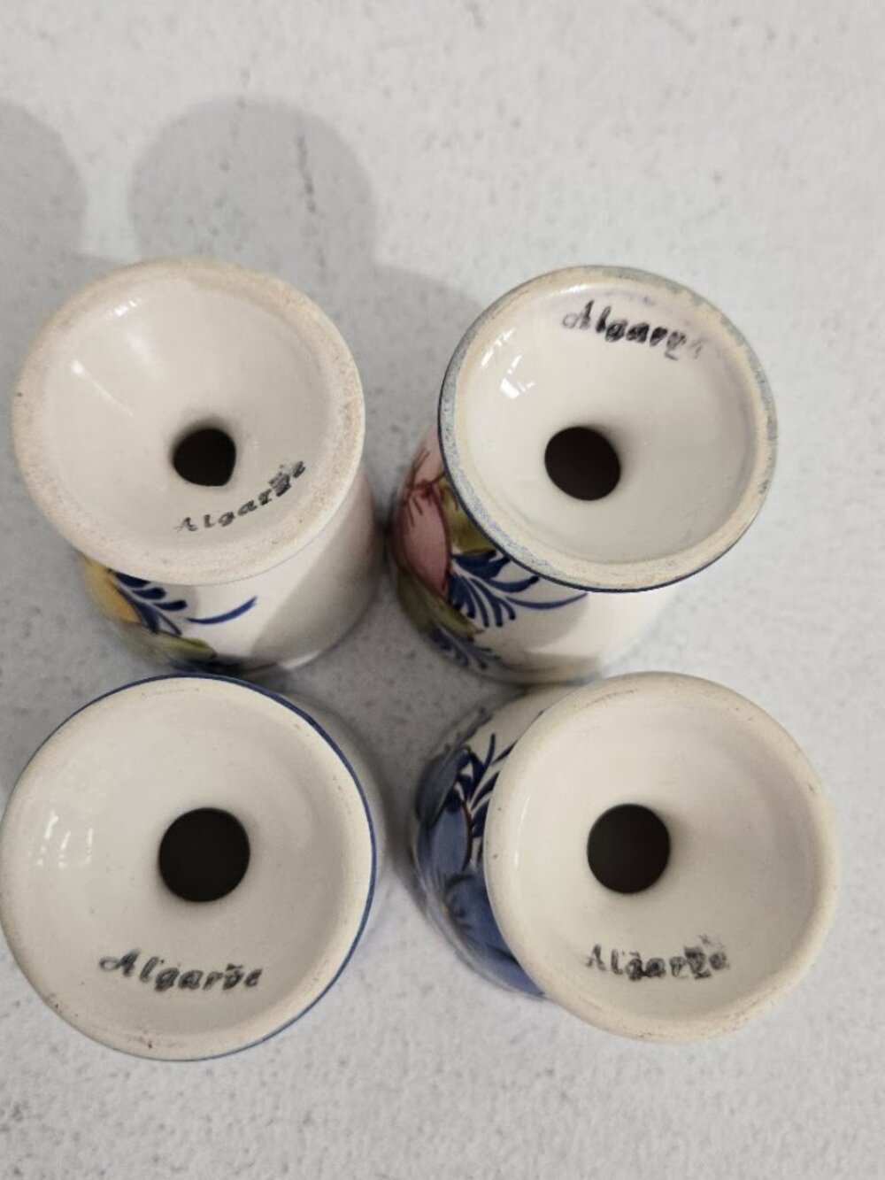 Set of 4 Porcelain Floral Egg Cups Hand Painted Kitchenware Portuguese Colorful - Picture 5 of 9